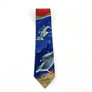Men's Novelty Ties: Wildfire Domain Brand.  Gray Dolphins. Blue & Red. VGC.